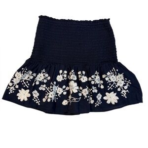 Point Sur Navy Blue Embroidered Smocked‎ Skirt – XS
